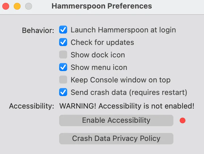 Hammerspoon Preferences Window